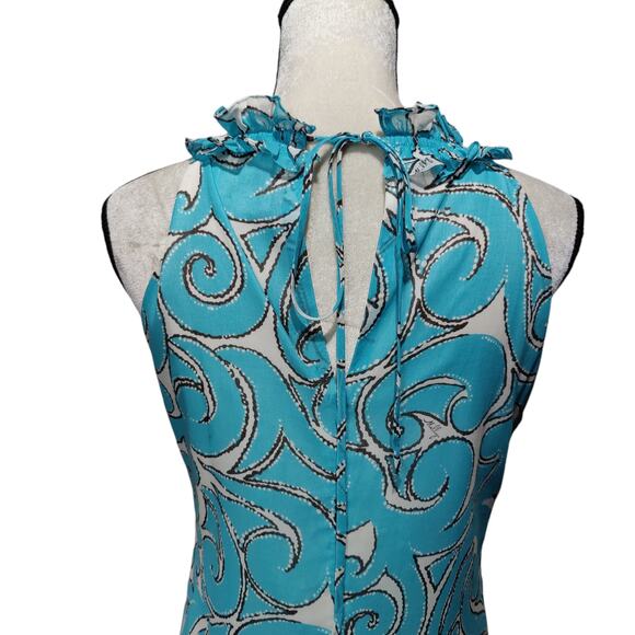 Milly of New York Women's Sz 6 Blue Cotton Halter Sheath Dress Ruffle Neck - Picture 9 of 10